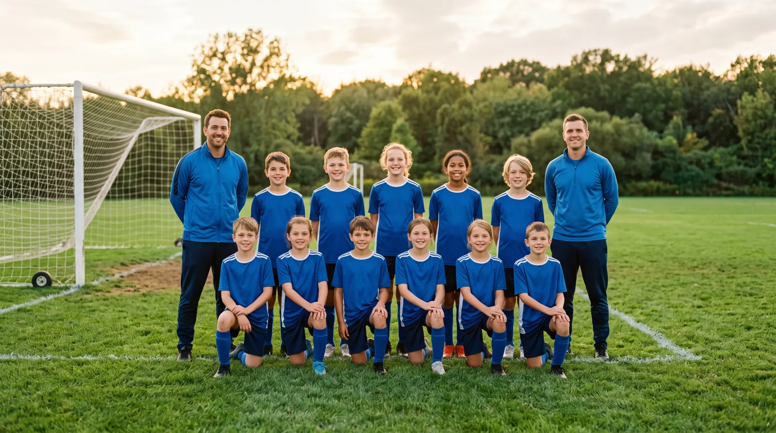 Youth soccer team roster photograph taken on a field in Wayne New Jersey