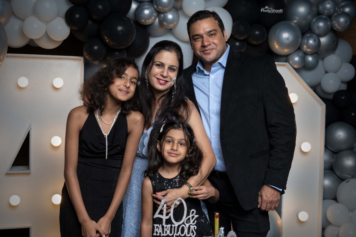Family portrait at a birthday celebration