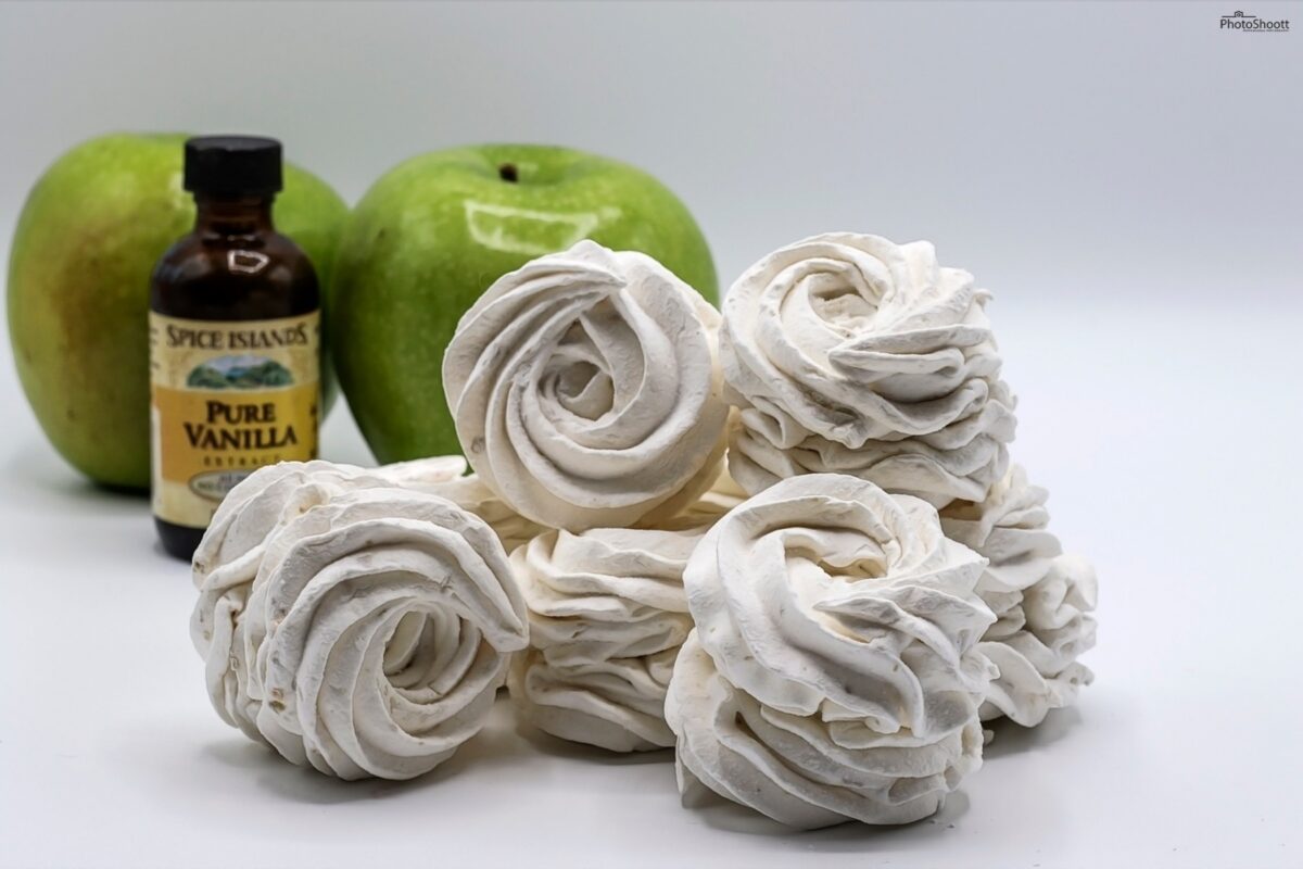 Zephyr confections styled with fruit for a bakery product shoot