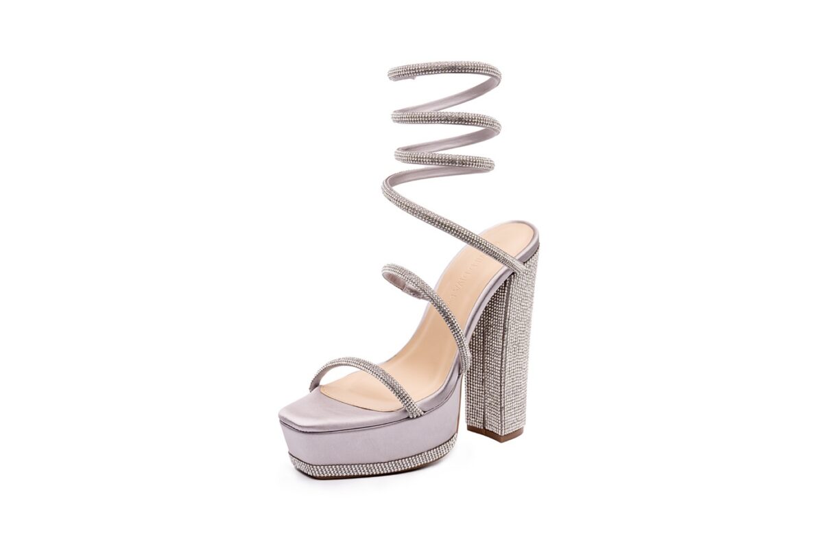 Strappy clear-heel sandal on a white background