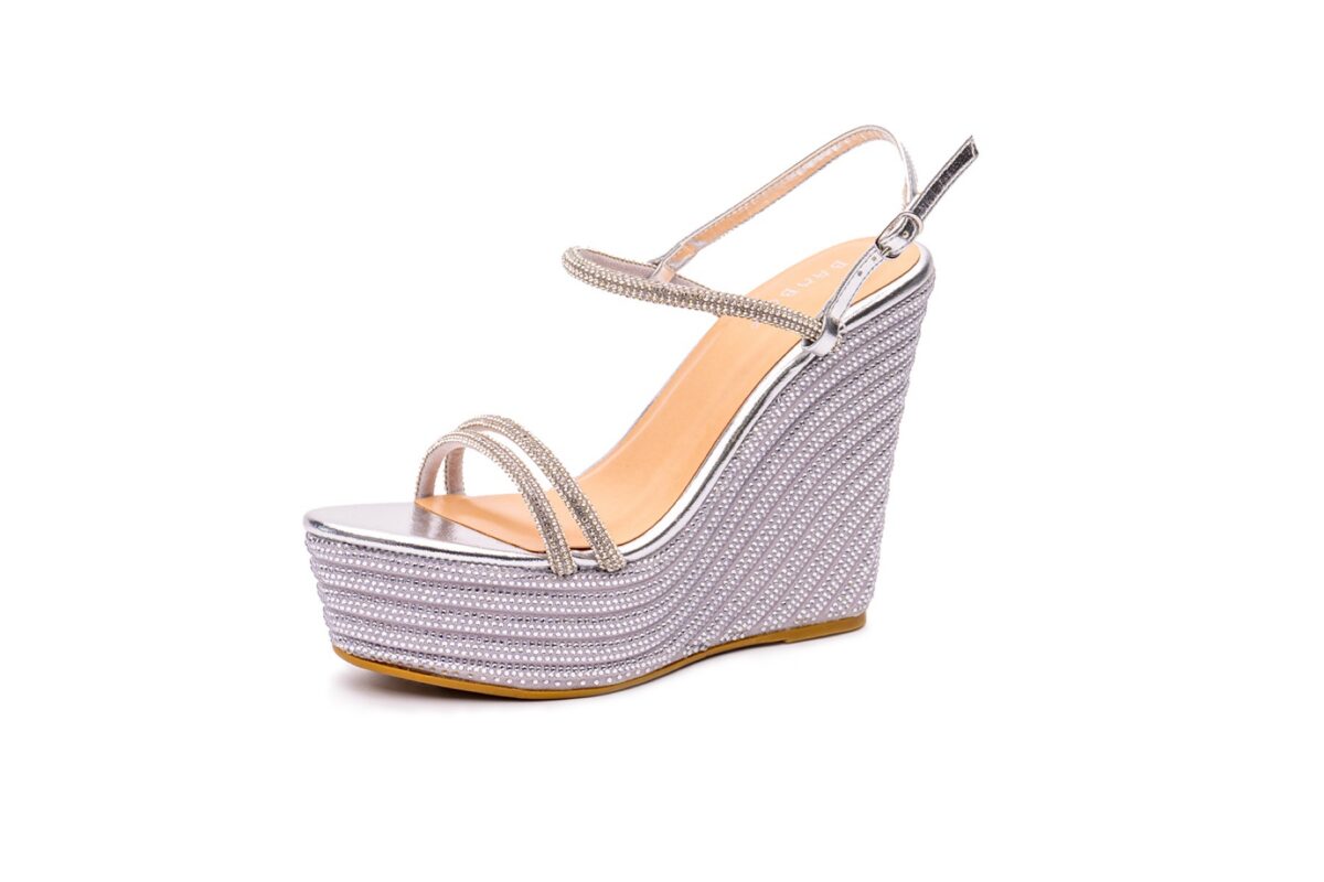 Woven platform wedge sandal on a white background