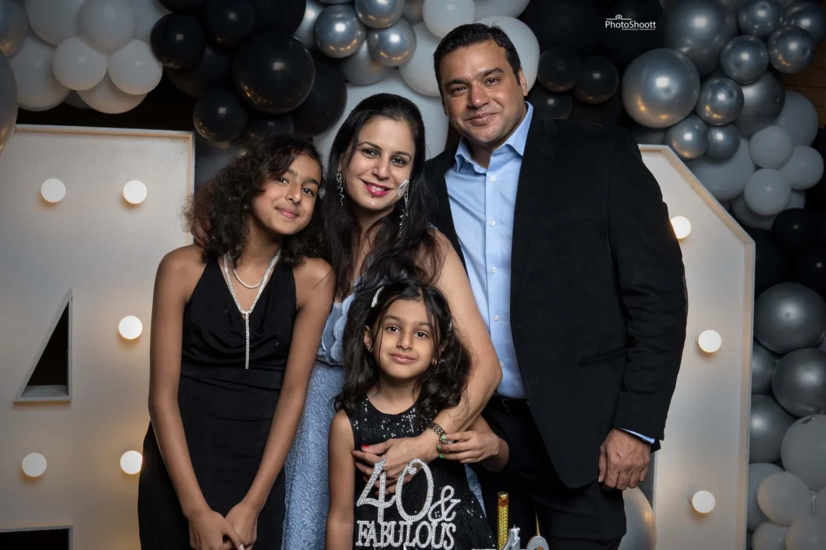 Family portrait at a birthday celebration