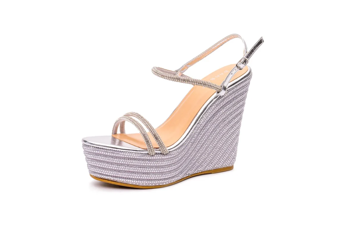 Woven platform wedge sandal on a white background